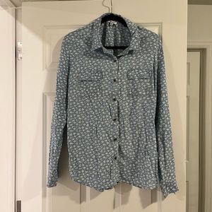 Splendid Floral Design Denim Button Up Shirt
